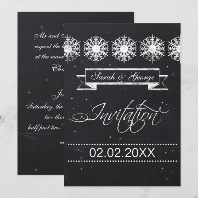 snöflingor vinterbröllop inbjudningar (Fram/baksida)