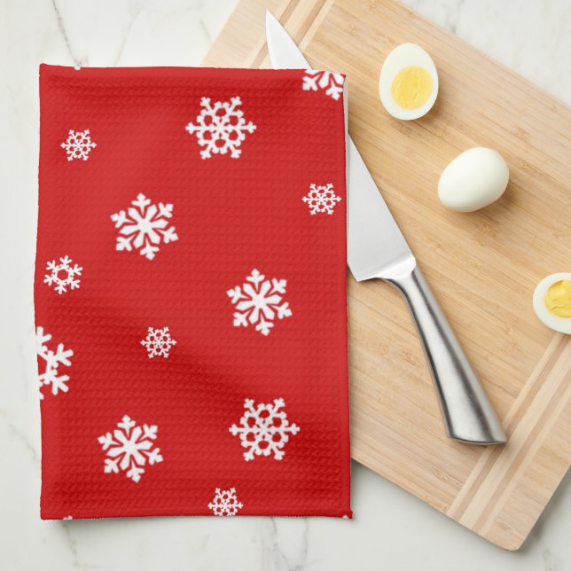 Snöflingor (Vit) [Jul Mönster] Kökshandduk (Vikt i Fjärdedel)