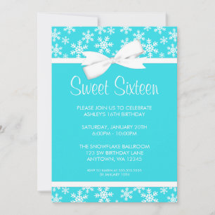Snöflingor White Bow Winter Wonderland Sweet 16 Inbjudningar