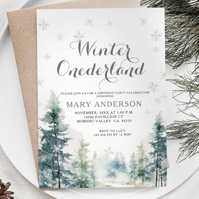Snöflingor White Winter Onederland Birthday Inbjudningar (Skapare uppladdad)