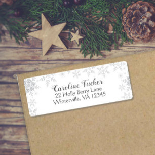 Snöflingor Winter Baby Shower Silver Glitter Returadress Etikett