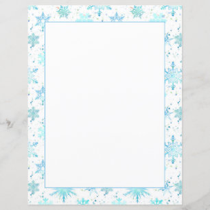 Snöflingor Winter Helgdag Blue Watercolor Brev