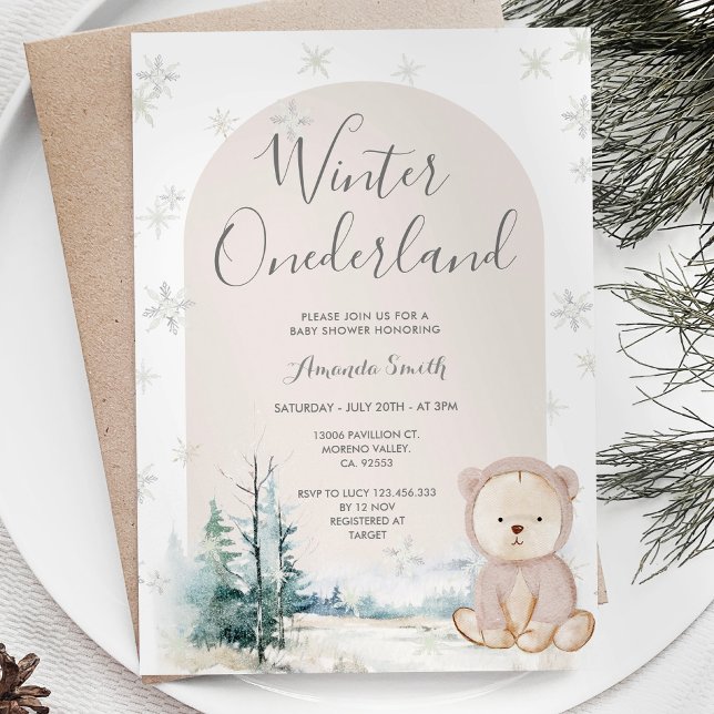 Snöflingor Winter Onederland Bear Baby Shower Inbjudningar (Skapare uppladdad)