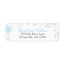 Snöflingor Winter Pojke Shower Blue Silver Returadress Etikett