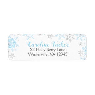 Snöflingor Winter Pojke Shower Blue Silver Returadress Etikett