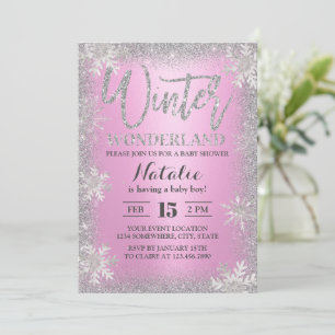 Snöflingor Winter Wonderland Rosa Baby Shower Inbjudningar