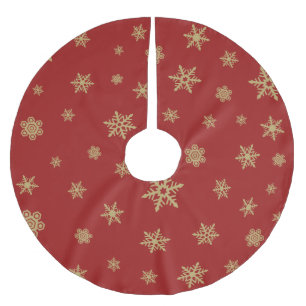 Snöflingordesignguld på rött julgransmatta borstad polyester