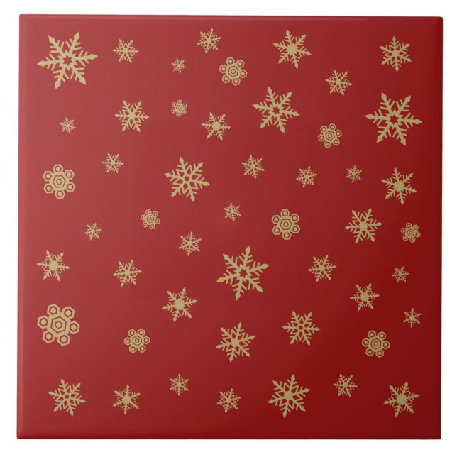 Snöflingordesignguld på rött kakelplatta (Framsidan)