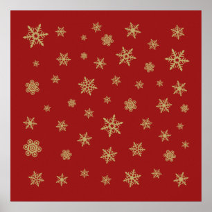 Snöflingordesignguld på rött poster