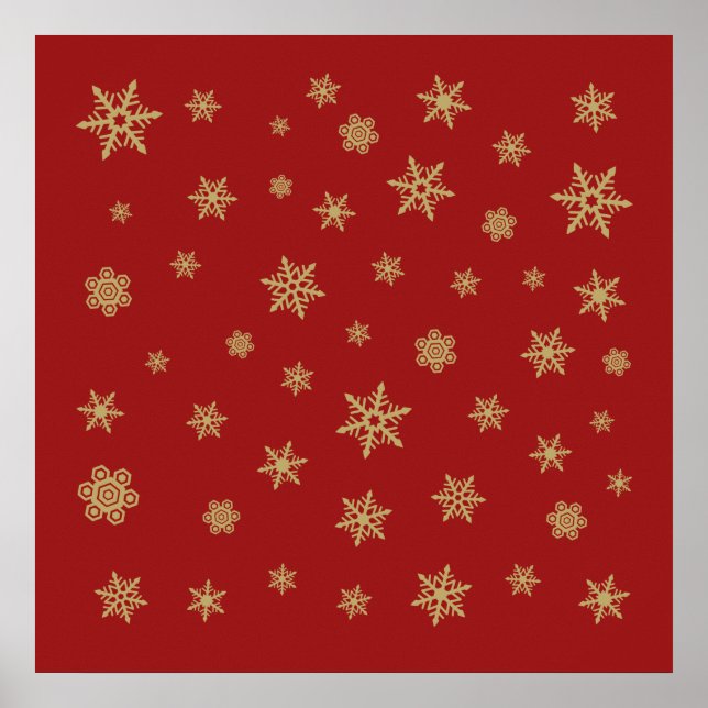 Snöflingordesignguld på rött poster (Framsidan)