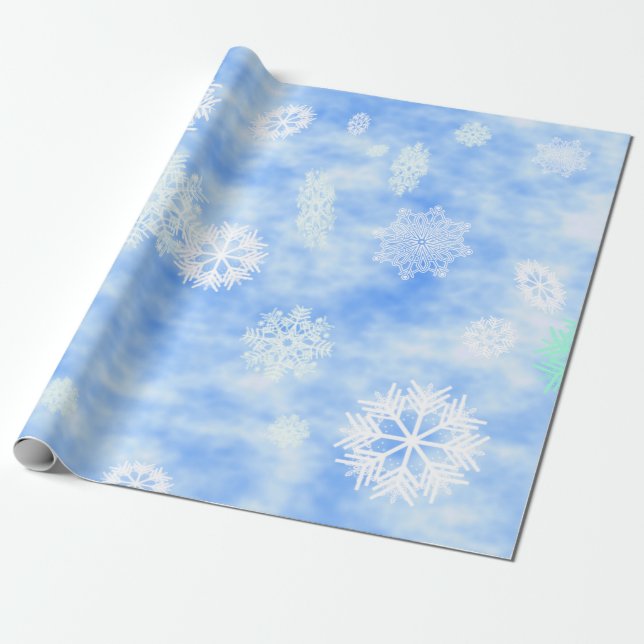 Snöflingornedgångblått Presentpapper (Utrullad)