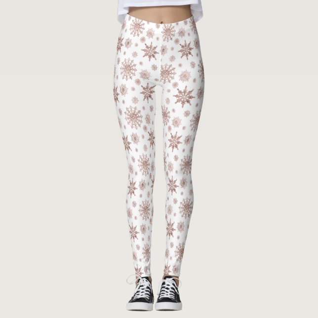 Snöflummel Mönster i Faux Ro Guld Tittar Färg Leggings (Framsida)