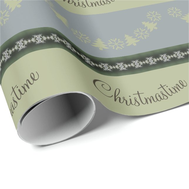 Snöflummel och Träd-mönstrad Helgdag Presentpapper (Rullad Hörn)