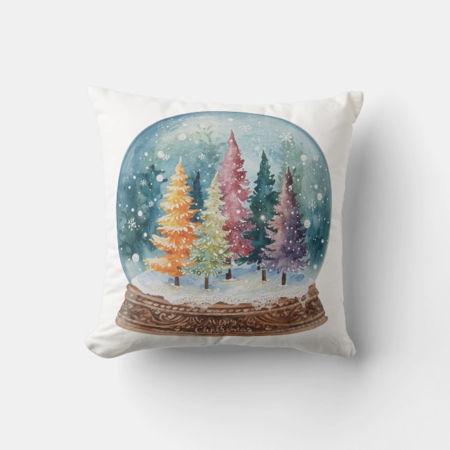 Snöglob Färgglad Julgran Skog Kudde (Framsida)