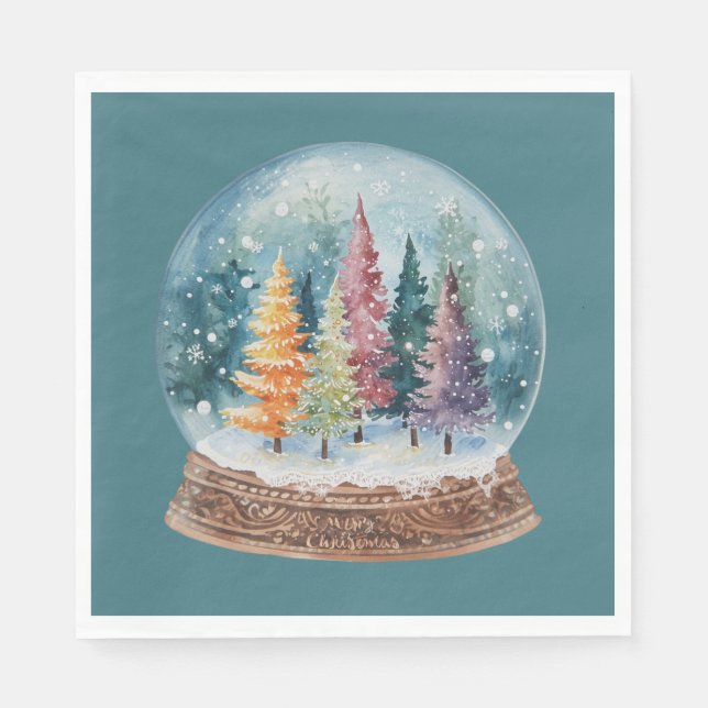 Snöglob Färgglad Julgran Skog Pappersservett (Framsidan)