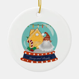 Snöglob Jul Gingerbread Hus med Tomte Julgransprydnad Keramik
