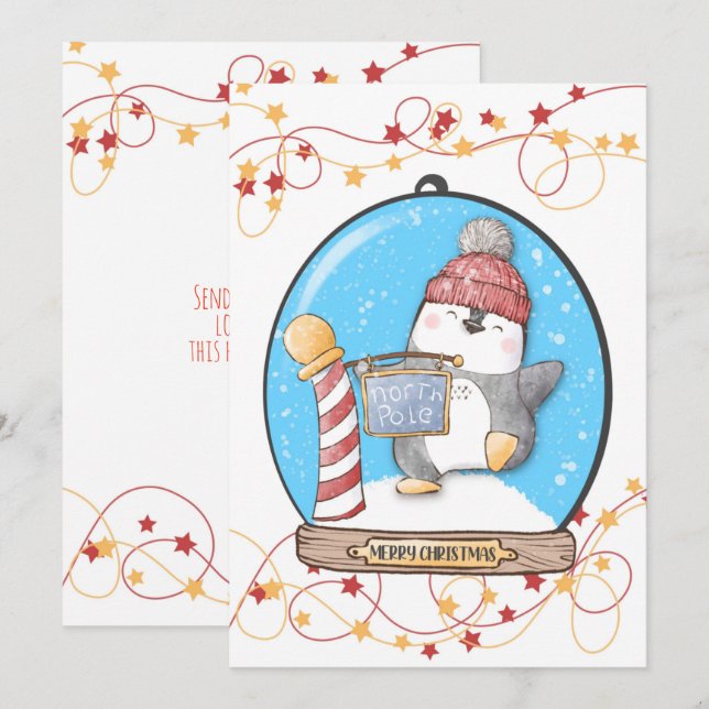 Snöglob Jul Pinguinkort (Fram/baksida)