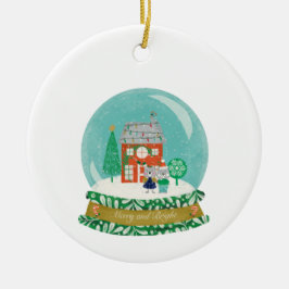 Snöglob Julby med Santa Björn Julgransprydnad Keramik