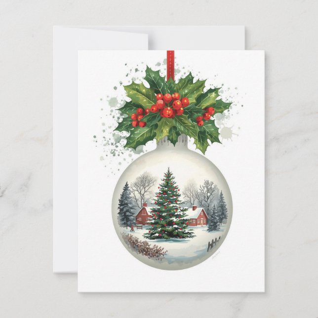 Snöglob Ornament Landskap med Julbär Julkort (Framsida)