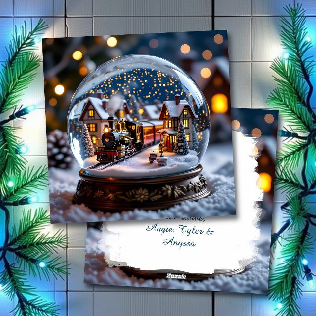 Snöglob Vintage Tåg Jul Personlig Julkort (Skapare uppladdad)