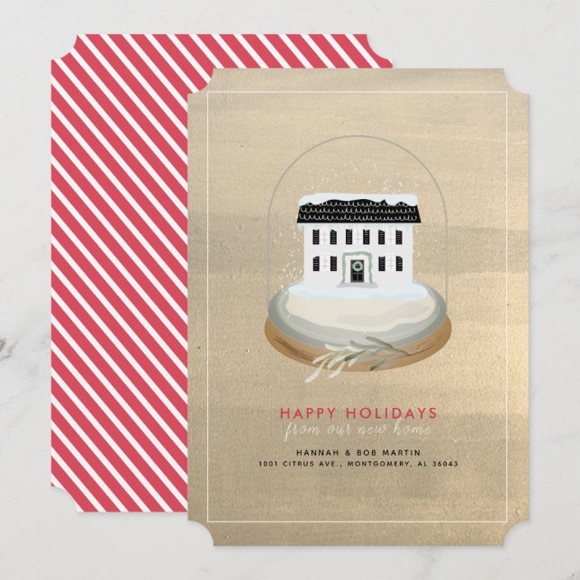 Snöglobhus Guld Jul Flyttankündigung Inbjudningar (Fram/baksida)