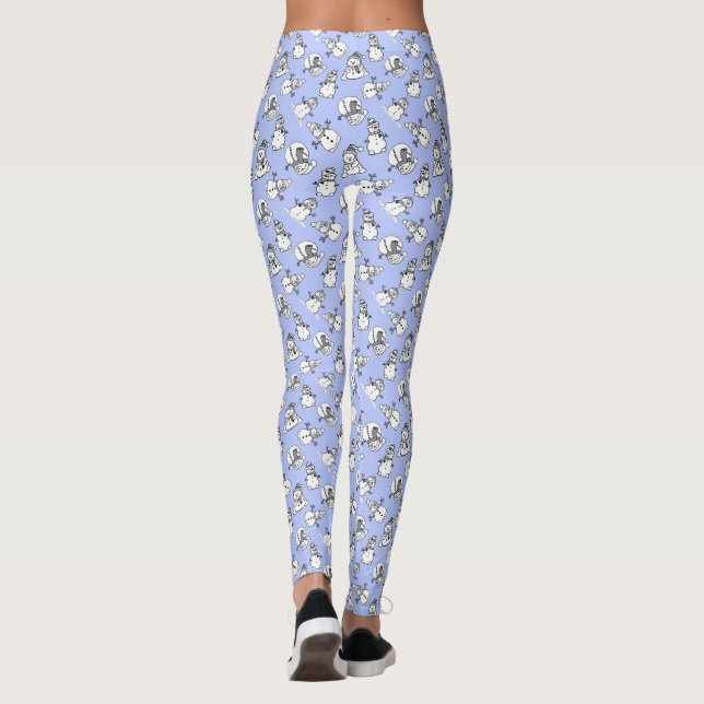 Snögubbar Cute Pastel Blue Patterned Leggings (Baksida)