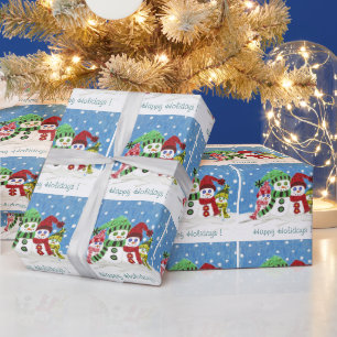 Snögubbar familj Glad helg som omsluter pappert Presentpapper