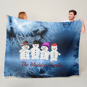 Snögubbar Familj med fyra Personliger Blanket Blan Fleecefilt