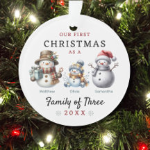 Snögubbar Familj med tre första jul