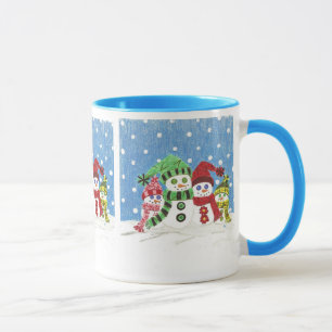 Snögubbar-familjen porträtt mugg