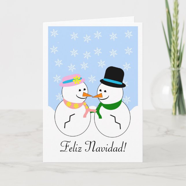 Snögubbar Feliz Navidad Spansk jul Helgkort (Framsida)
