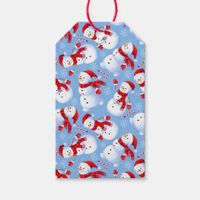 Snögubbar för ljus jul presentetikett (Framsidan)