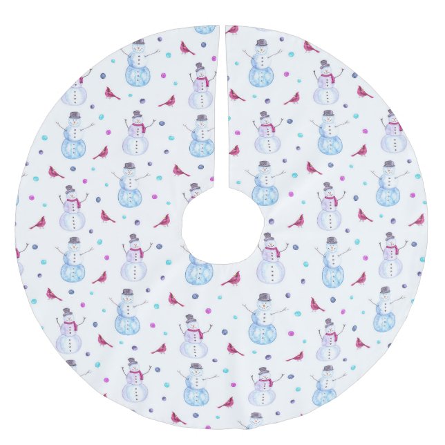 Snögubbar för vattendjup och kardinalfåglar julgransmatta borstad polyester (Framsidan)