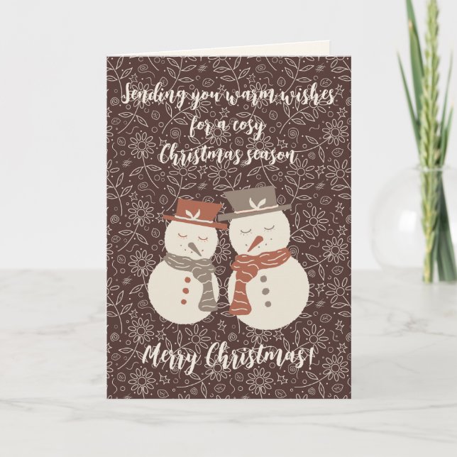 Snögubbar - God jul! redigerbart rött v3 Helgkort (Framsida)