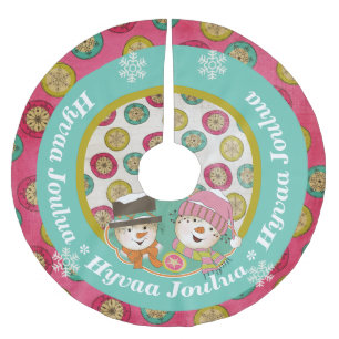 Snögubbar Hyvaa Joulua Helgdag Träd Skirt Julgransmatta Borstad Polyester