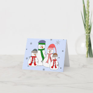 Snögubbar i familjen Snögubbe Barn Snö Whimsical A Helgkort