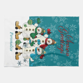 Snögubbar i julafton kökshandduk
