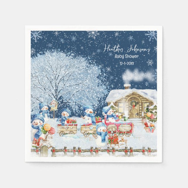 Snögubbar Jul Bebis Shower Pappersservett (Framsidan)