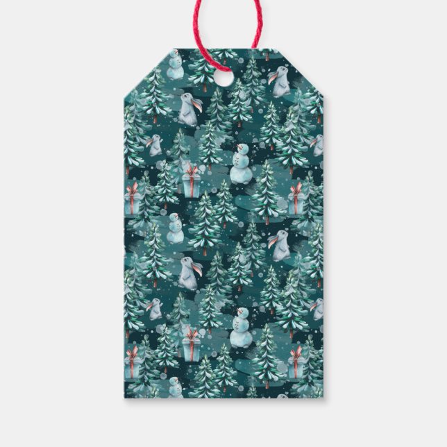 Snögubbar, Julgranar, gåvor och gåvor till jul Presentetikett (Framsidan)