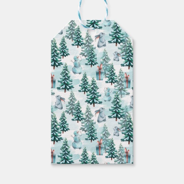 Snögubbar, Julgranar, gåvor och gåvor till jul Presentetikett (Framsidan)