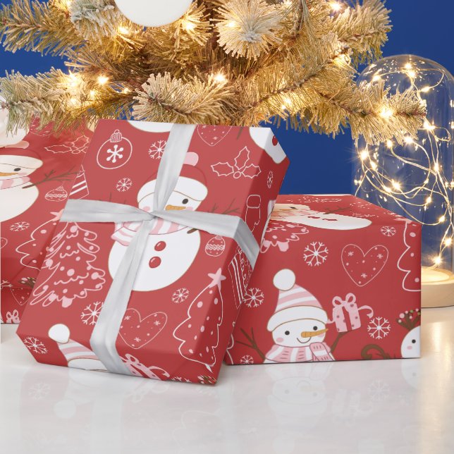 Snögubbar Julgranar Hearts presenter Röd jul Presentpapper (Helgdagar)