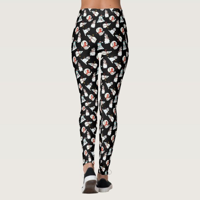 Snögubbar Mönster för julsvart Leggings (Baksida)
