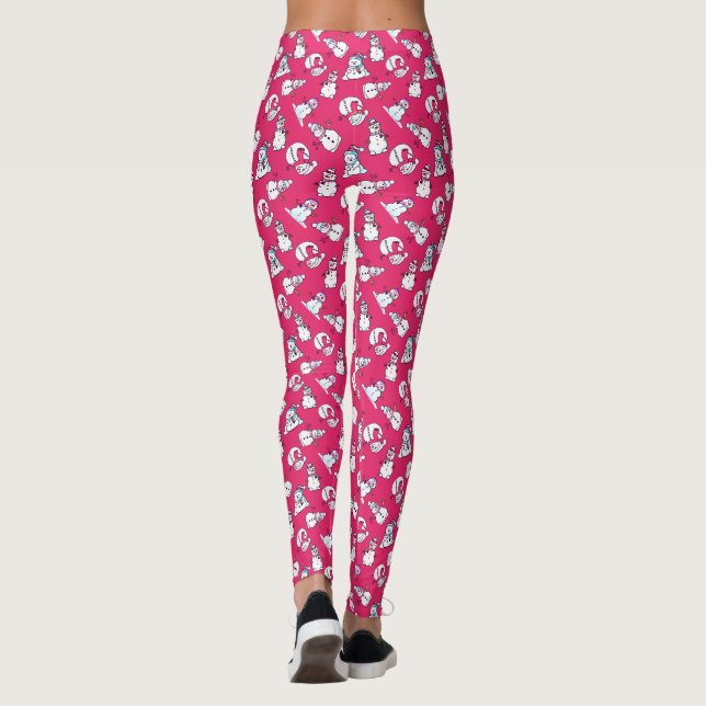 Snögubbar Mönster Rosa jul Leggings (Baksida)