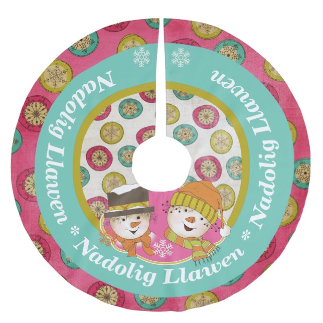 Snögubbar Nadolig Llawen Helgdag Träd Skirt Julgransmatta Borstad Polyester (Framsidan)