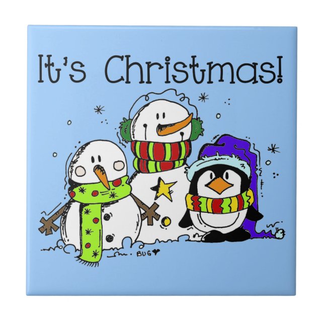 Snögubbar och Penguins Det är jul Kakelplatta (Framsidan)