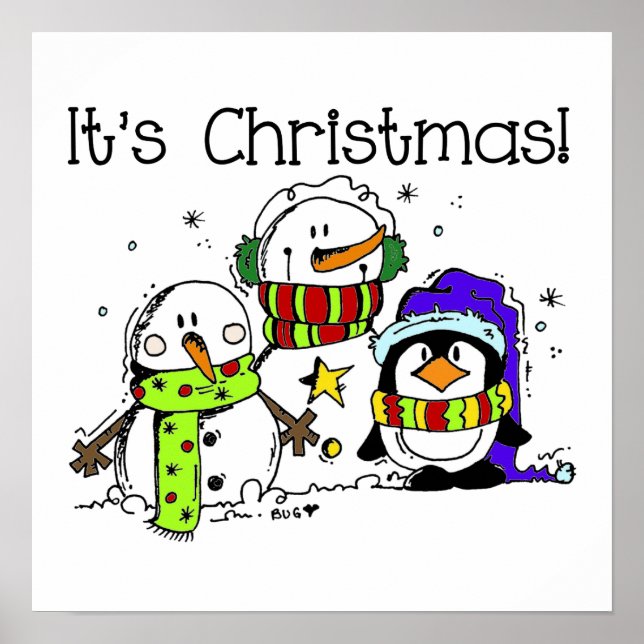Snögubbar och Penguins Det är jul Poster (Framsidan)