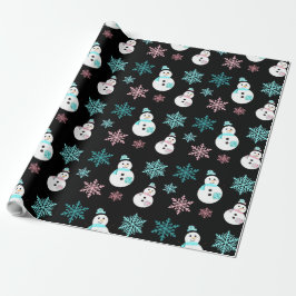 Snögubbar och Snöflingor Teal och Rosa Jul Presentpapper