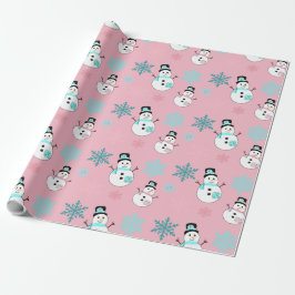 Snögubbar och Snöflingor Teal och Rosa Jul Presentpapper