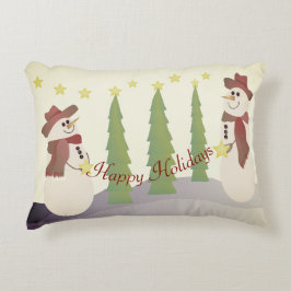 Snögubbar och Träd Prydnadskudde
