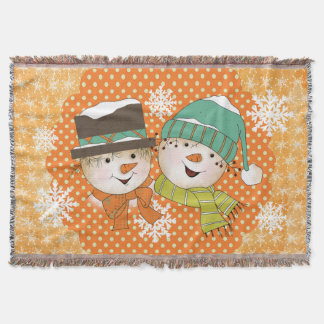 Snögubbar Orange punkter och Snöflingor Helgdag-kn Mysfilt